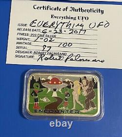 ENCOUNTER UFO Bigfoot Naked Girl 1 Oz Fine Silver Enameled Art Bar NWTM 2017