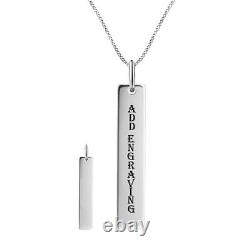 Engravable Bar Personalized Silver Pendant Necklace 14K White Gold Plated