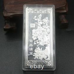 Fine S999 Silver New Year Money Child's Chrysanthemum Rectangle Silver Bar