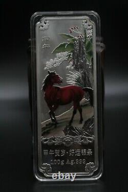 Fine S999 Silver New Year Money Child's Zodiac Horse Rectangle Silver Bar 100g