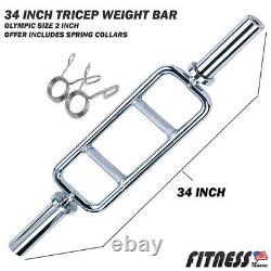 Fitness 34 Barbell Solid Olympic Chrome Tricep Hammer Curl Weight Bar 34 in