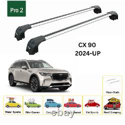 For Mazda CX 90 2023-Up Roof Rack Cross Bars Metal Bracket Flush Rail Alu Silver