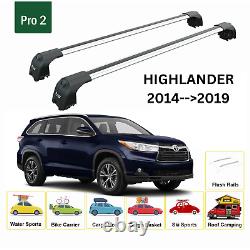 For Toyota Highlander 2014-19 Roof Rack Cross Bars Metal Bracket Flush Rail Alu