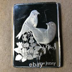 Franklin Mint New Jersey State Bird and Flower 1.25 oz Sterling Silver Art Bar