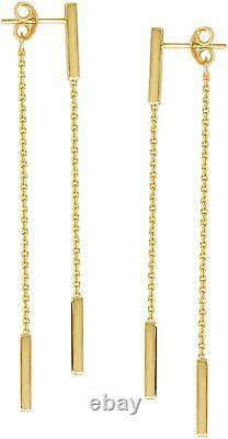 Front Back Chain Staple Bar Drop Earrings 18K Yellow Gold Over Drop length 55mm