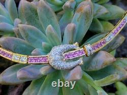 Gold Plated 925 Silver 15.5CT Simulated Pink Sapphire & Diamond Tennis Necklace