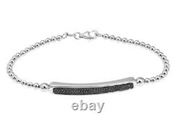 HSN 1/3ct Real Black Diamond Sterling Silver Bar Stretch 7-1/2 Bracelet