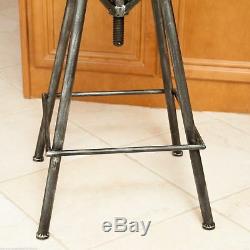 Industrial Metal Design Adjustable Height Tractor Seat Bar Stool in Aged Silver