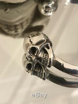 Mens Heavy 925 Sterling Silver Skull Head Torque Bangle Cuff Bracelet UK STOCK