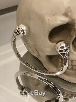 Mens Heavy 925 Sterling Silver Skull Head Torque Bangle Cuff Bracelet UK STOCK