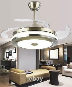 Modern 36 Invisible Ceiling Fans with 3-Color LED Light Fan Chandelier+remote
