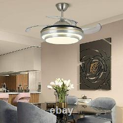 Modern 42 Invisible Ceiling Fans with 3-Color LED Light Fan Chandelier & Remote