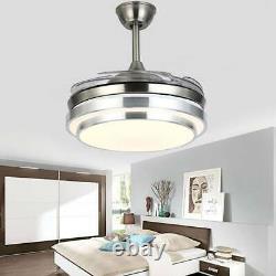 Modern 42 Invisible Ceiling Fans with 3-Color LED Light Fan Chandelier+remote