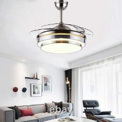 Modern 42 Invisible Ceiling Fans with 3-Color LED Light Fan Chandelier+remote