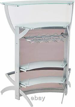 Modern Contemporary 2-shelf Bar Wine Unit with Glass Top Silver Frosted / Smoke