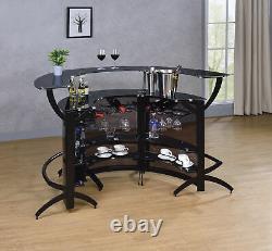 Modern Contemporary Black 2-Shelf Curved Bar Wine Cabinet Table With Glass Top