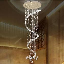 Modern Luxury Crystal LED Chandelier Pendant Lamp Rain Drop Spiral Ceiling Light