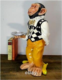 Monkey Butler Ape Statue w Silver Tray Suit Bow Tie for Bar Kitchen 2 Foot