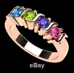 NANA S-Bar Mothers Ring 1 to 6 Simulated Birthstones Sterling Silver or 10k Gold
