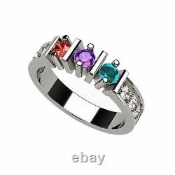 NANA Straight Bar withSides Mothers Ring 1-6 SImulated BIrthstones Silver/10kt
