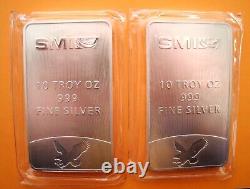 NEW (2) x 10oz= 20 Troy ozs 999 FN SILVER Sunshine Mt. Co Mercury Design Bar+