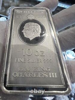 NEW 2023 10 Pound St. Helena Silver KING Charles 10 oz Silver Bar BU In Pouch