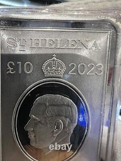 NEW 2023 10 Pound St. Helena Silver KING Charles 10 oz Silver Bar BU In Pouch