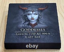 NEW GEFION 2024 Germania Goddess 2 oz Silver Cast Bar Antiqued Finish Mint 999