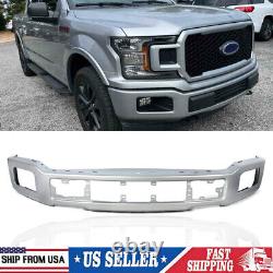 NEW Painted JS Silver Front Bumper Face Bar For 2018-20 Ford F-150 WithFog Hole