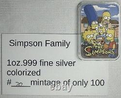 NEW The Simpsons Family 1 troy oz. 999 SILVER Colorized Bar COA #70/100