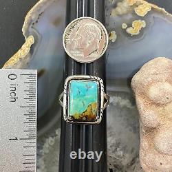 Native American Sterling Rectangle Kingman Turquoise Mini Bar Ring Size 8.5