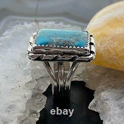 Native American Sterling Silver Turquoise Bar Ring Size 7.5 For Women