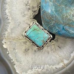 Native American Sterling Silver Turquoise Mini Bar Ring Size 9 For Women