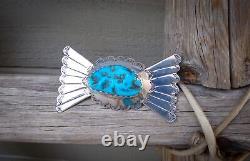 Native American Vintage Silver Turquoise Sandcast Bar Pin