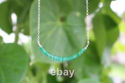 Natural Emerald Bar Silver Chain Necklace, Genuine Gemstone Beaded Bar Necklace