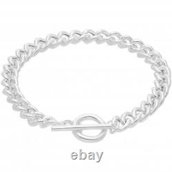 New Sterling Silver 7.5 Hollow Curb T-Bar Ladies Bracelet 190mm(7.5) Silver