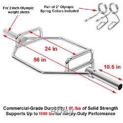 Olympic 2in Hex Trap Bar Weightlifting Deadlift Squat Barbell Supports 1000 lbs