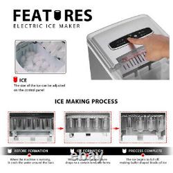 Portable Ice Maker Stainless Steel Bar Restaurant Ice Cube Machine 26lbs Silver