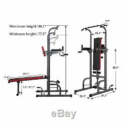 Power Tower Dip Station With Bench Bar Adjustable Pull Up Bar Station Home GYM