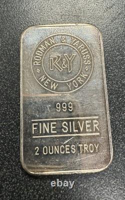 Rare Rodman & Yaruss New York. 999 Silver Bar 2 Troy Ounces