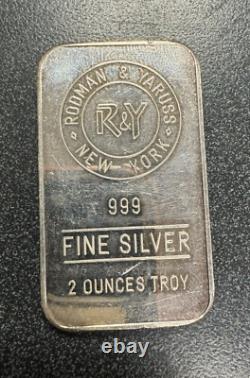 Rare Rodman & Yaruss New York. 999 Silver Bar 2 Troy Ounces