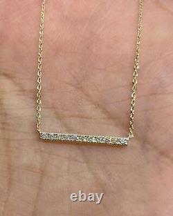 Real Moissanite 0.80Ct Round Cut Bar Pendant 14K Yellow Gold Silver Plated 18'