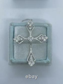 Real Moissanite 1.20Ct Round Cut Cross Charm Pendant 14KWhite Gold Silver Plated