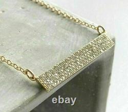 Real Moissanite 1.50Ct Round Cut Bar Chain Pendant 14K Yellow Gold Silver Plated