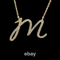 Real Moissanite 1Ct Round Initial Letter M Pendant 14K Yellow Gold Silver Plated