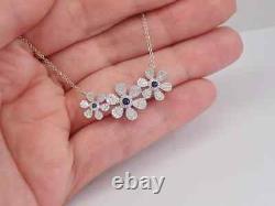 Real Moissanite 2Ct Round Cut Flower Pendant Chain 14K White Gold Silver Plated