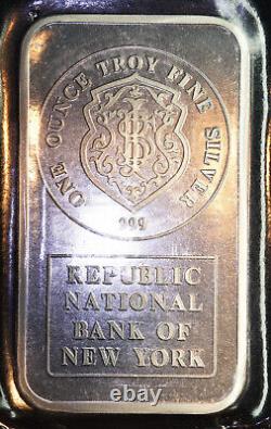 Republic National Bank of New York Johnson Matthey 1oz 999 FINE Silver bar C3770