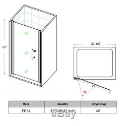 SUNNY SHOWER Semi-Frameless Pivot Swinging Shower Door 34'' Chrome Finish