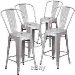 Set of 4 Steel Bar Stools Vintage Antique Style Counter Bar Stool with High Back