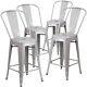 Set of (4pc) Modern Counter Height Style Stools with Back 24-inch Seat Bar Silver